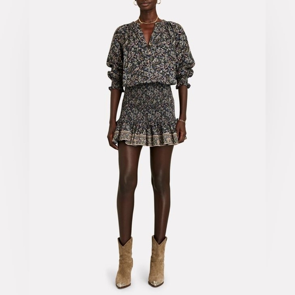 Veronica Beard Blue Multicolor Smocked Ruffle Paisley Karlina Mini Dress Size 8 - Picture 1 of 7